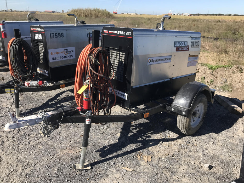 2019 Lincoln Electric Vantage 322 Welder Ready-Pak 3, Two wheel trailer, Fender and Light kit, Cable Rack