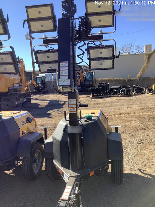 Allmand NLV3GR (4) LED Light Fixture 350W, 23' Vertical Mast, 3kW Prime, Towable, Deep Sea L401, Leveling Jacks, Yanmar T4F 5.8hp