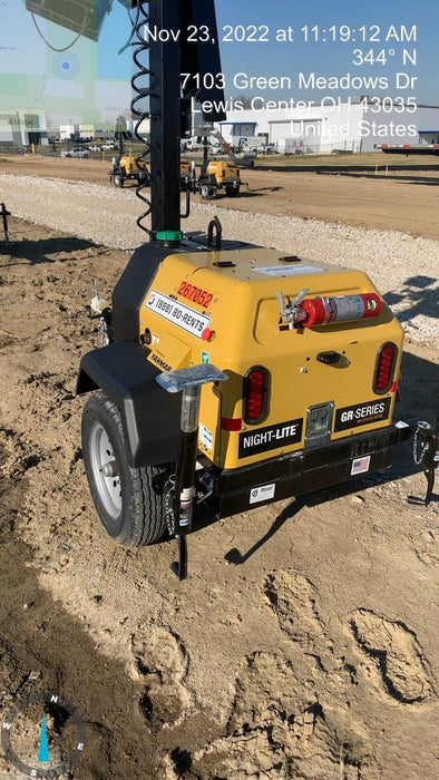 2022 Allmand NLV3GR (4) LED Light Fixture 350W, 23' Vertical Mast, 3kW Prime, Towable, ES Decals, T3