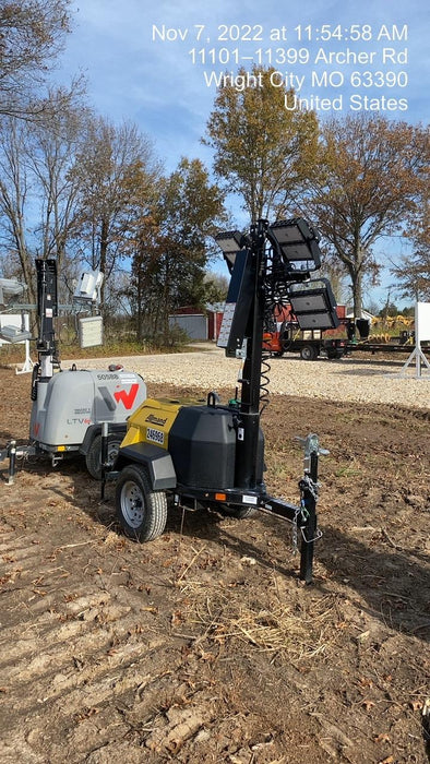 2022 Allmand NLV3GR (4) LED Light Fixture 350W, 23' Vertical Mast, 3kW Prime, Towable, ES Decals, T3