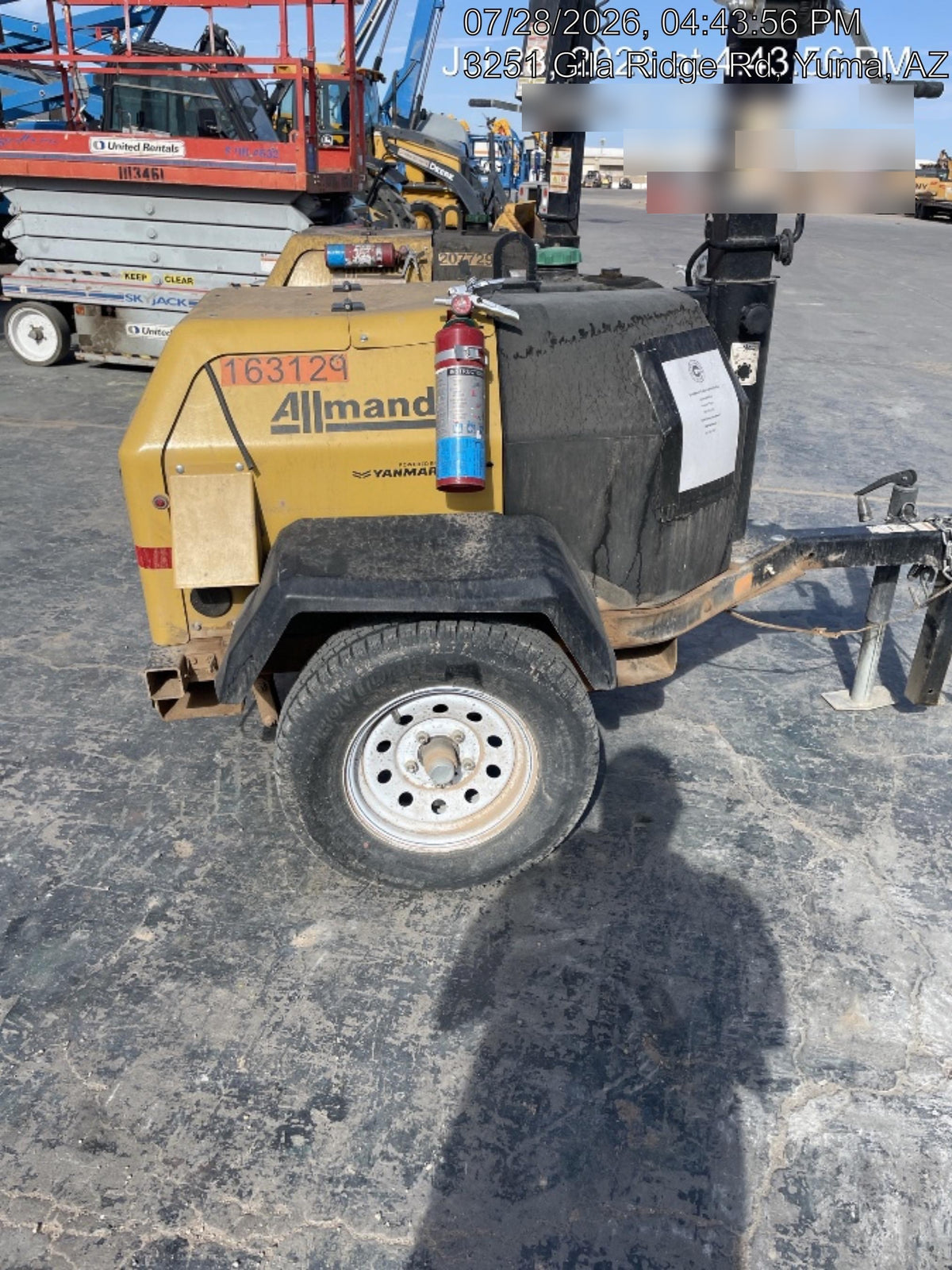 2021 Allmand NLV3GR (4) LED Light Fixture 350W, 23' Vertical Mast, 3kW Prime, Towable, Deep Sea L401, Leveling Jacks, Yanmar T4F 5.8hp