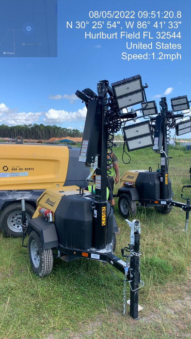 2022 Allmand NLV3GR (4) LED Light Fixture 350W, 23' Vertical Mast, 3kW Prime, Towable, Deep Sea L401, Leveling Jacks, Yanmar T4F 5.8hp