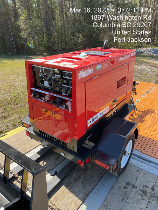 2023 Shindaiwa DGW400MDL Kubota D902 Engine, 23 HP, Dual Op Welder, Wire, Arc, Droop Stick, Tig, and CC Stick Functionality, Simulphase, 3 Phase and 1 Phase Gen Output, Single Axle NB Trlr, Slr Trckl Chrg 12V 12W, Fire Ext