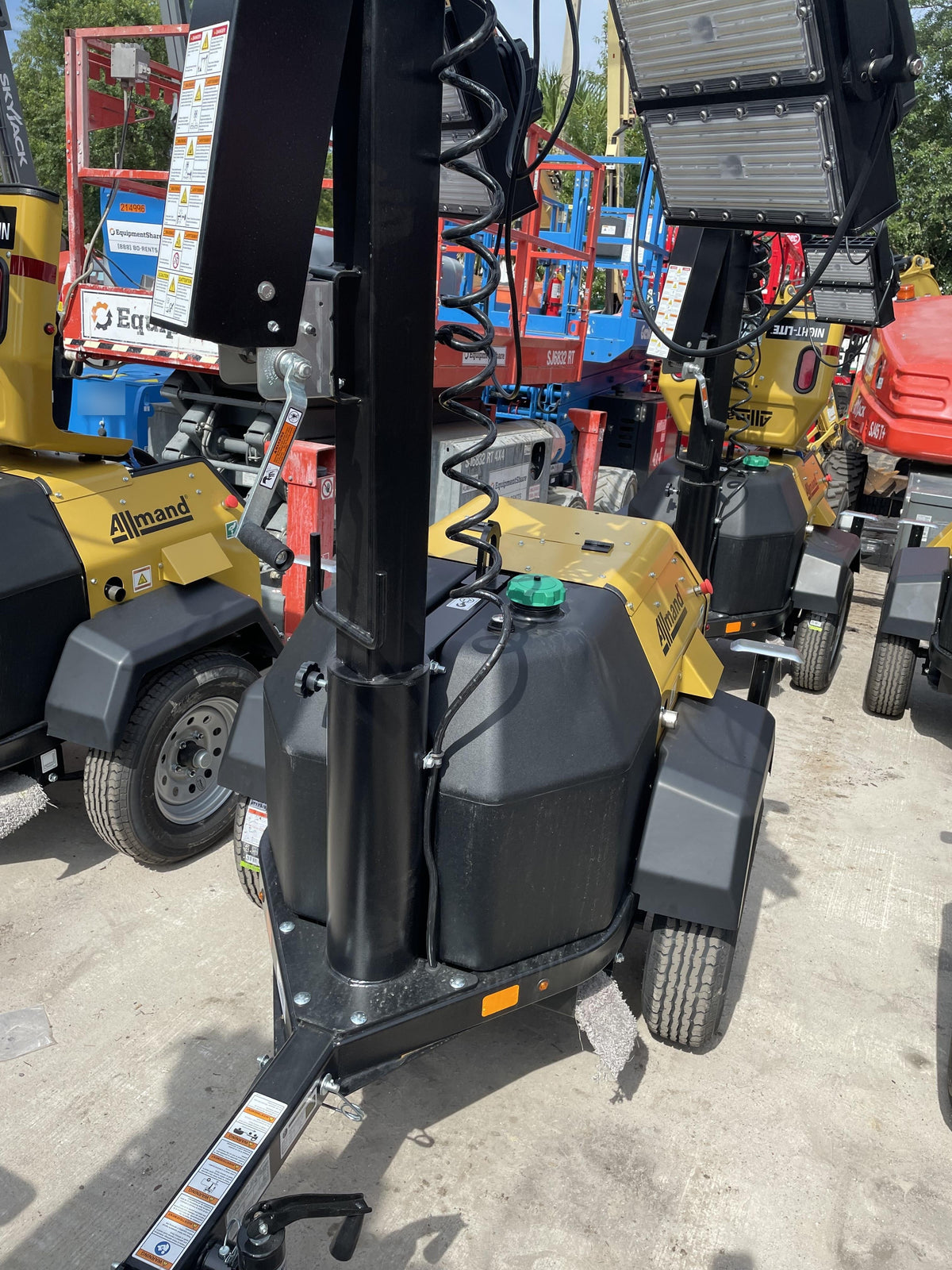 2022 Allmand NLV3GR (4) LED Light Fixture 350W, 23' Vertical Mast, 3kW Prime, Towable, Deep Sea L401, Leveling Jacks, Yanmar T4F 5.8hp