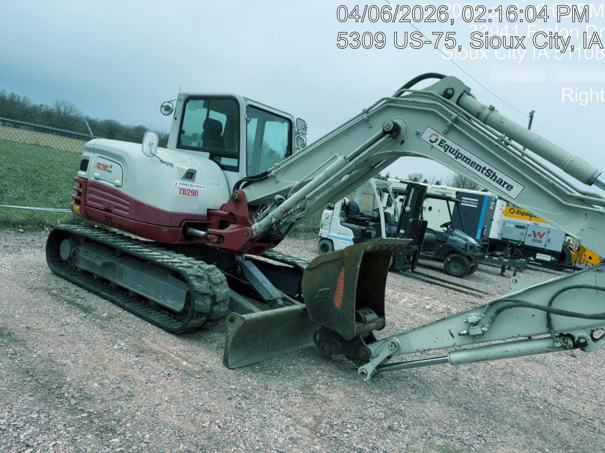 2019 Takeuchi TB290 Cab/Heat/AC Rubber tracks, Dozer blade, Travel alarm, Auxiliary hydraulics Manual QC, Hydraulic thumb, 18", 24", and 36" Buckets
