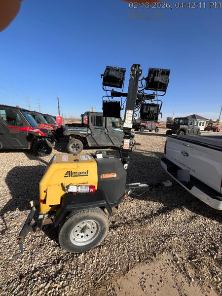 Allmand NLV3GR (4) LED Light Fixture 350W, 23' Vertical Mast, 3kW Prime, Towable, Deep Sea L401, Leveling Jacks, Yanmar T4F 5.8hp