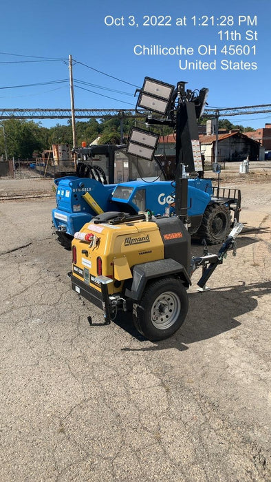 2022 Allmand NLV3GR (4) LED Light Fixture 350W, 23' Vertical Mast, 3kW Prime, Towable, ES Decals, T3