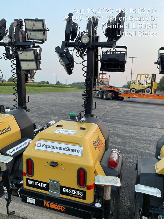 2022 Allmand NLV3GR (4) LED Light Fixture 350W, 23' Vertical Mast, 3kW Prime, Towable, Deep Sea L401, Leveling Jacks, Yanmar T4F 5.8hp