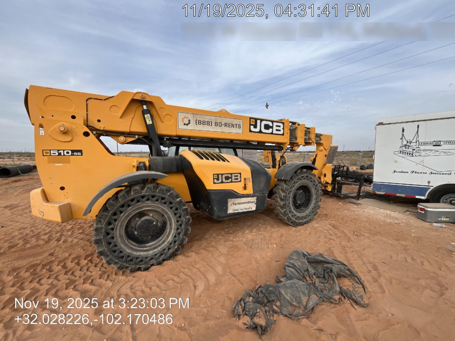 2019 JCB 510-56 JCB 510-56 74 HP w/Open ROPS, Beacon, Aux Hydraulics, Worklights, Solid Tires 60" Carriage/Forks