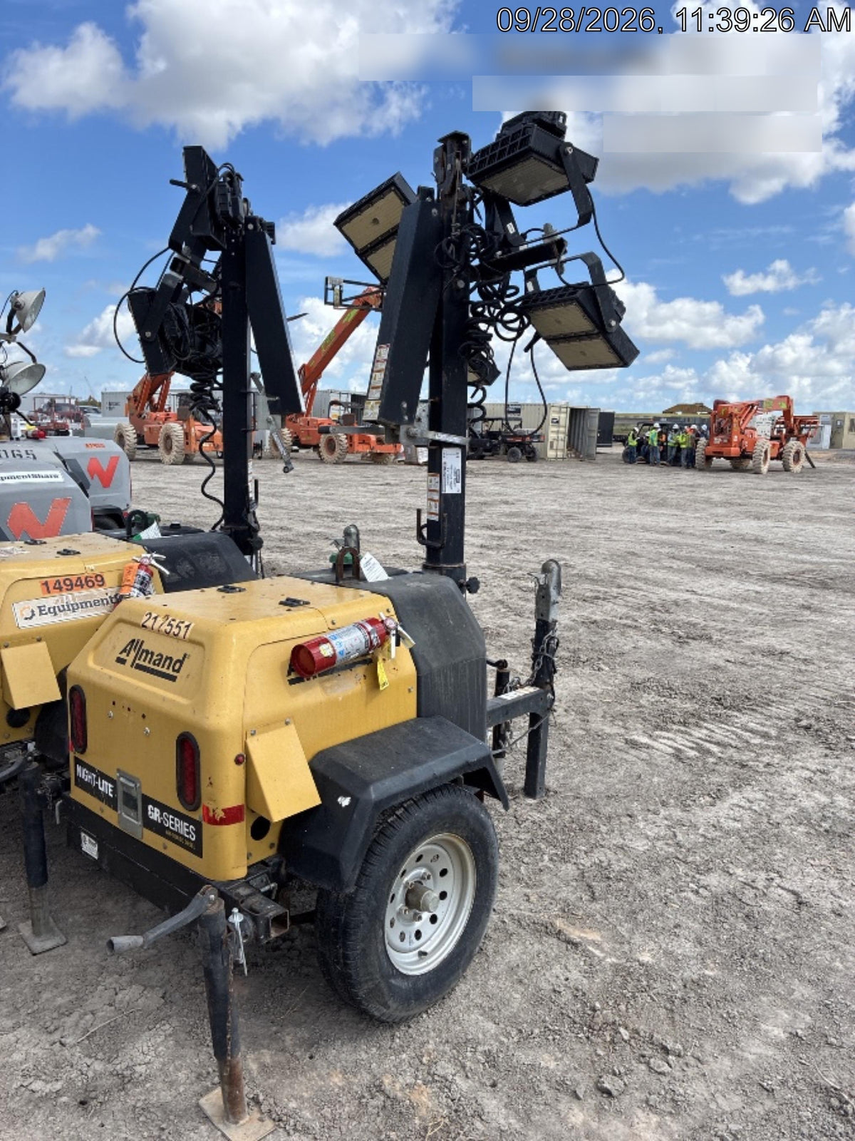 2022 Allmand NLV3GR (4) LED Light Fixture 350W, 23' Vertical Mast, 3kW Prime, Towable, Deep Sea L401, Leveling Jacks, Yanmar T4F 5.8hp
