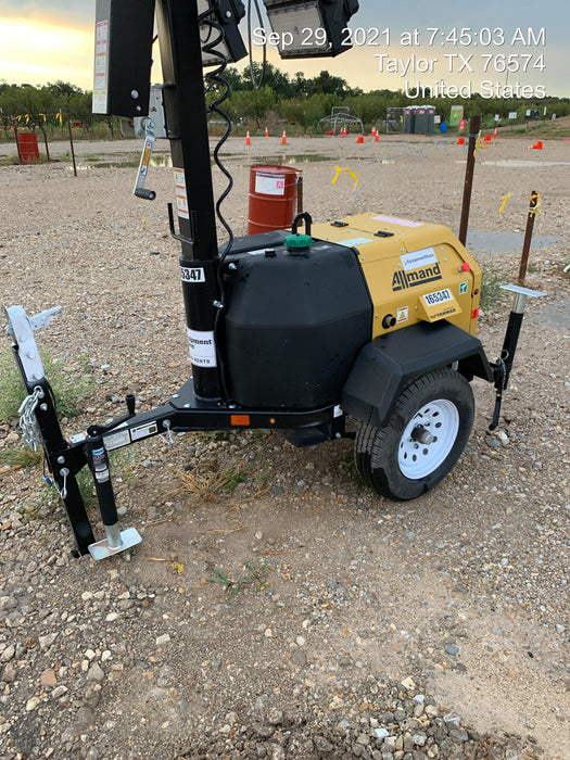 2021 Allmand NLV3GR (4) LED Light Fixture 350W, 23' Vertical Mast, 3kW Prime, Towable, Deep Sea L401, Leveling Jacks, Yanmar T4F 5.8hp