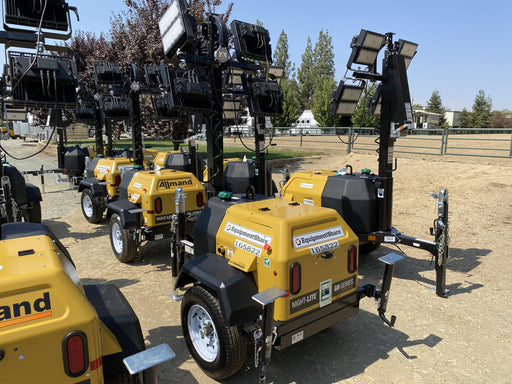 2021 Allmand NLV3GR (4) LED Light Fixture 350W, 23' Vertical Mast, 3kW Prime, Towable, Deep Sea L401, Leveling Jacks, Yanmar T4F 5.8hp