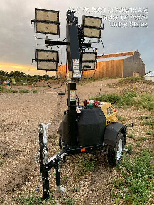 2021 Allmand NLV3GR (4) LED Light Fixture 350W, 23' Vertical Mast, 3kW Prime, Towable, Deep Sea L401, Leveling Jacks, Yanmar T4F 5.8hp