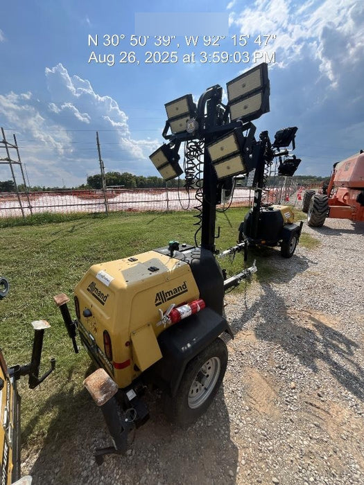 2022 Allmand NLV3GR (4) LED Light Fixture 350W, 23' Vertical Mast, 3kW Prime, Towable, Deep Sea L401, Leveling Jacks, Yanmar T4F 5.8hp