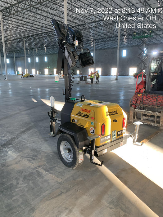 2022 Allmand NLV3GR (4) LED Light Fixture 350W, 23' Vertical Mast, 3kW Prime, Towable, ES Decals, T3
