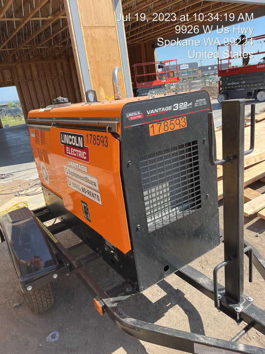 2021 Lincoln Electric Vantage 322 Vantage 322 Ready Pak 3 w/ Decals, ORANGE (includes trailer, cable rack, fender light kit) NO Telematics