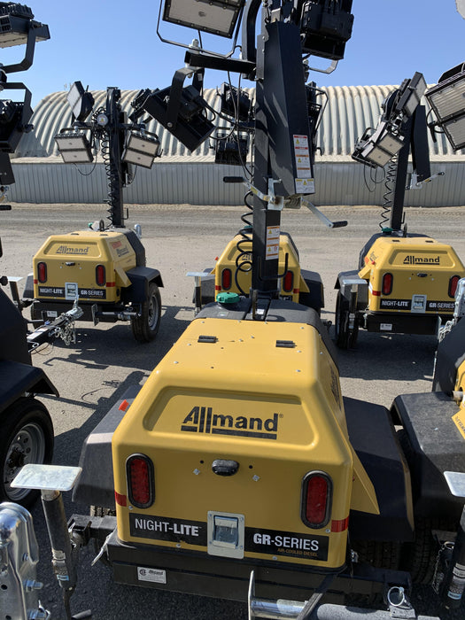 2020 Allmand NLV3GR (4) LED Light Fixture 350W, 23' Vertical Mast, 3kW Prime, Towable, Deep Sea L401, Leveling Jacks, Yanmar T4F 5.8hp
