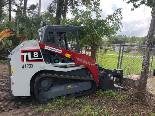 2019 Takeuchi TL8 Canopy, 15" Wide Rubber Tracks, Back-up Alarm, Front & Rear Working Lights, Auxiliary Hydraulics, Two-Speed Travel, Electronic Monitoring System 76" HD Smooth Dirt Bucket with Bolt-On Edge, 20.3 cubic feet Capacity