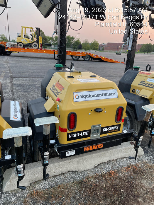 2022 Allmand NLV3GR (4) LED Light Fixture 350W, 23' Vertical Mast, 3kW Prime, Towable, Deep Sea L401, Leveling Jacks, Yanmar T4F 5.8hp