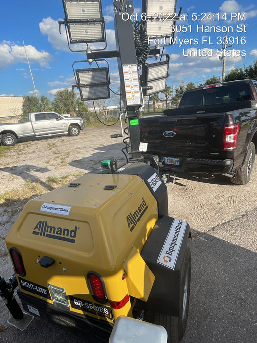 2022 Allmand NLV3GR (4) LED Light Fixture 350W, 23' Vertical Mast, 3kW Prime, Towable, Deep Sea L401, Leveling Jacks, Yanmar T4F 5.8hp