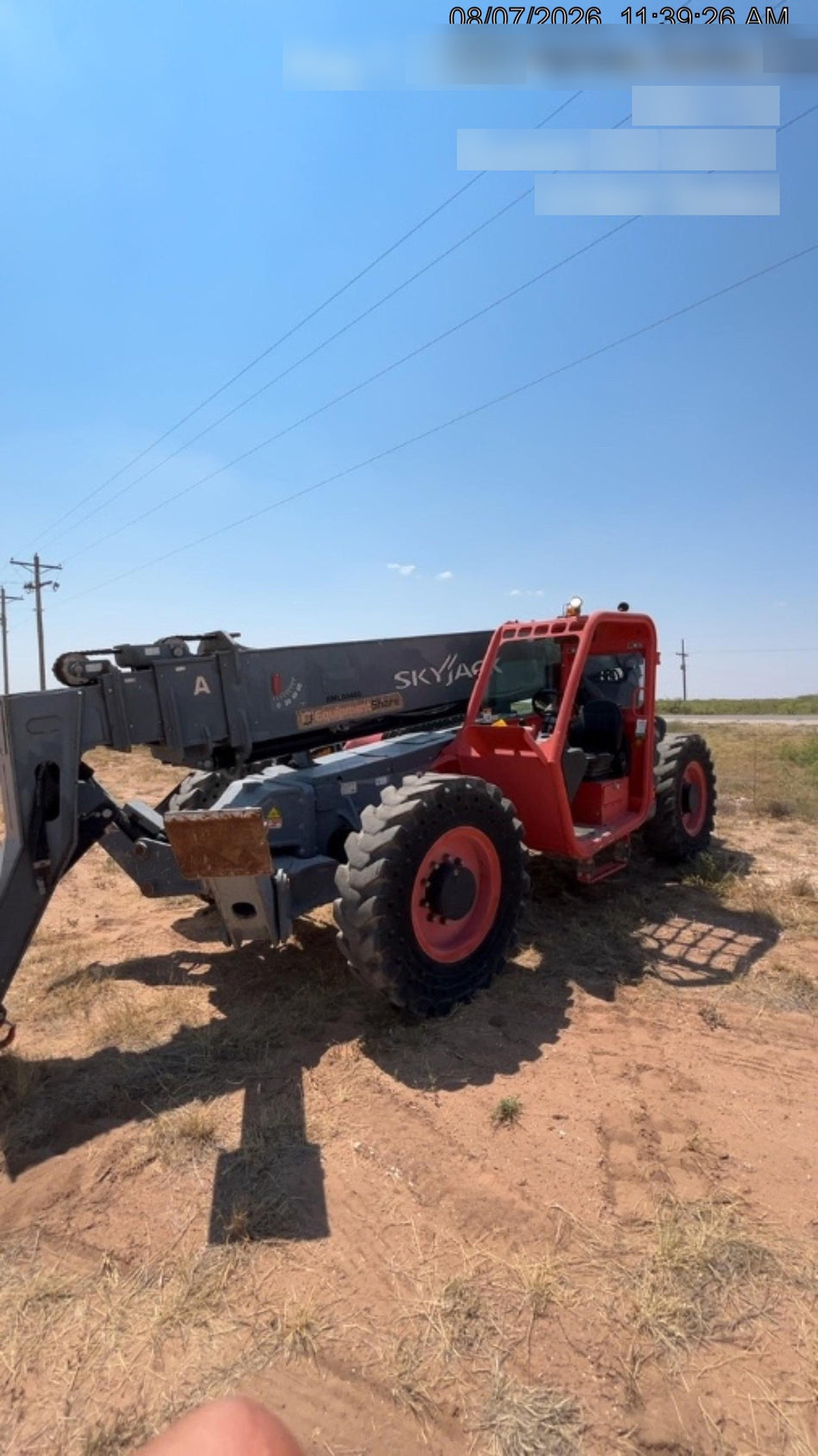 2018 Skyjack SJ1056 TH Skyjack 1056 TH Telehandler w/Open ROPS, Work Lights/Beacon, Solid Tires, 60" Carriage and Forks
