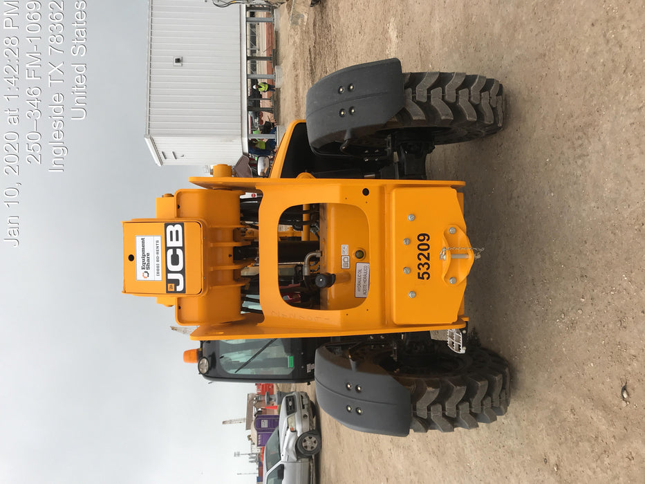 2019 JCB 509-42 Cab/Heat/Air, 74 HP, Solid Tires, STD Worklight, Beacon, Aux Hydraulics, Lifting Eye, Back up Alarm w/66" Carriage/60" Forks