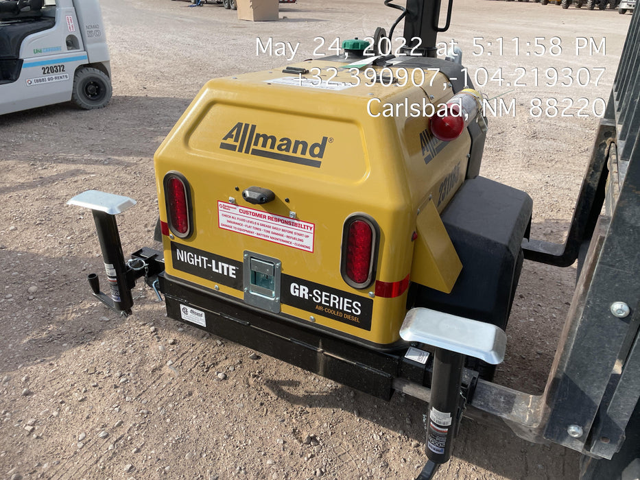 2022 Allmand NLV3GR (4) LED Light Fixture 350W, 23' Vertical Mast, 3kW Prime, Towable, Deep Sea L401, Leveling Jacks, Yanmar T4F 5.8hp