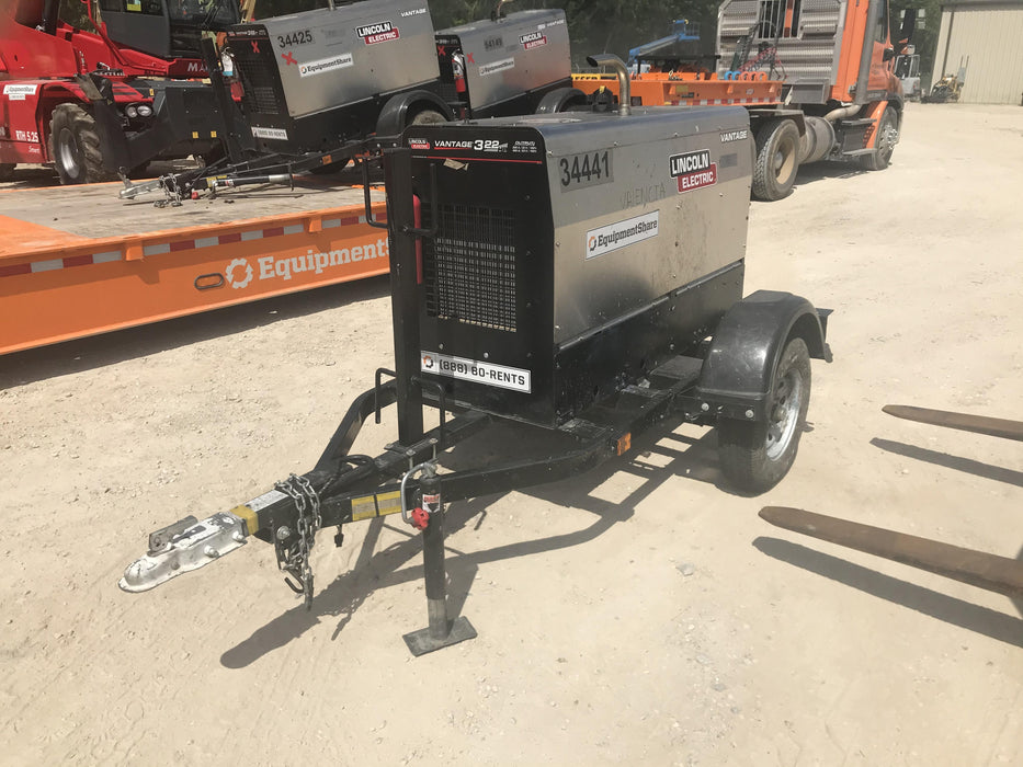 2019 Lincoln Electric Vantage 322 Welder Ready-Pak 3, Two wheel trailer, Fender and Light kit, Cable Rack