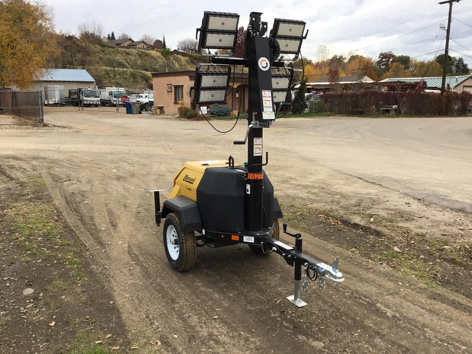 2021 Allmand NLV3GR (4) LED Light Fixture 350W, 23' Vertical Mast, 3kW Prime, Towable, Deep Sea L401, Leveling Jacks, Yanmar T4F 5.8hp