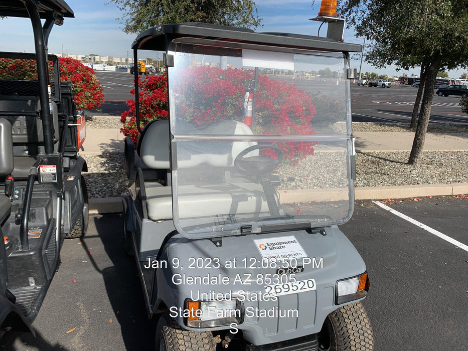 2022 Club Car CA100E Canopy, Fold down Windshield, Beacon, Back up Alarm, All-Trail Trials, HD 8 V Batteries, Trailer Hitch and Ball