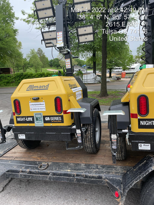 2022 Allmand NLV3GR (4) LED Light Fixture 350W, 23' Vertical Mast, 3kW Prime, Towable, Deep Sea L401, Leveling Jacks, Yanmar T4F 5.8hp