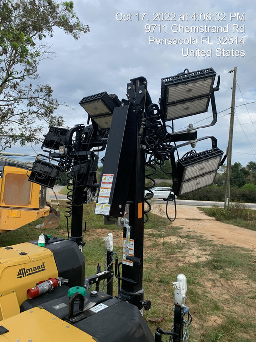 2022 Allmand NLV3GR (4) LED Light Fixture 350W, 23' Vertical Mast, 3kW Prime, Towable, Deep Sea L401, Leveling Jacks, Yanmar T4F 5.8hp