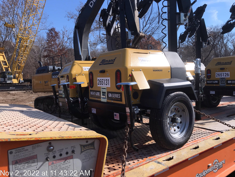 2022 Allmand NLV3GR (4) LED Light Fixture 350W, 23' Vertical Mast, 3kW Prime, Towable, ES Decals, T3