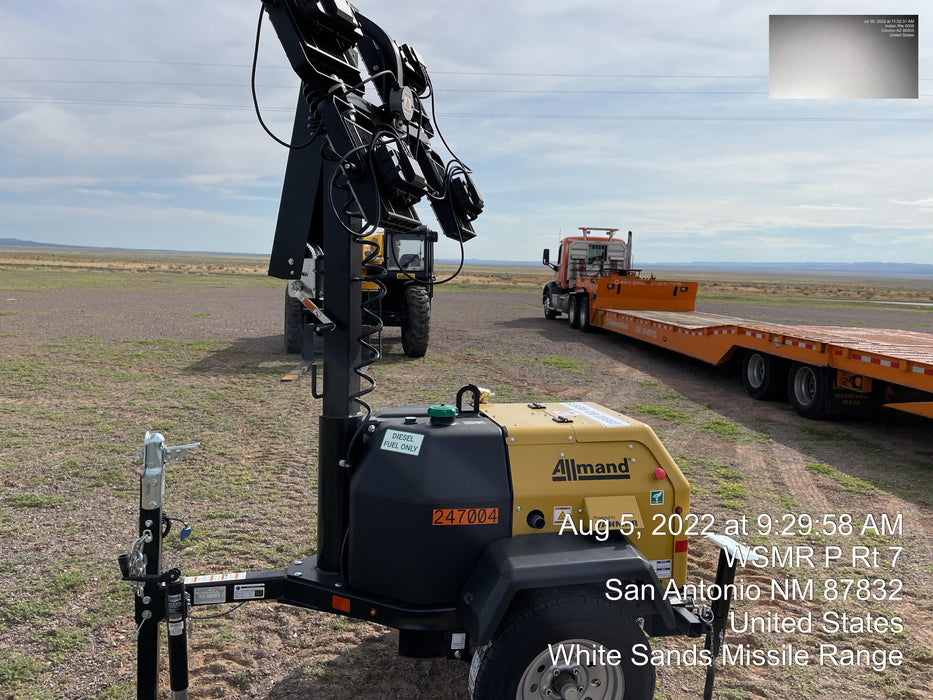 2022 Allmand NLV3GR (4) LED Light Fixture 350W, 23' Vertical Mast, 3kW Prime, Towable, ES Decals, T3