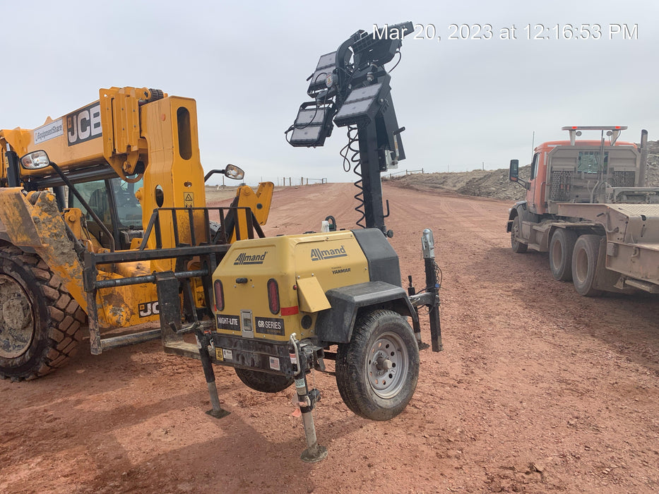 2022 Allmand NLV3GR (4) LED Light Fixture 350W, 23' Vertical Mast, 3kW Prime, Towable, ES Decals, T3 no