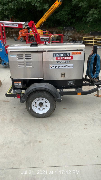 2019 Lincoln Electric Vantage 322 Welder Ready-Pak 3, Two wheel trailer, Fender and Light kit, Cable Rack