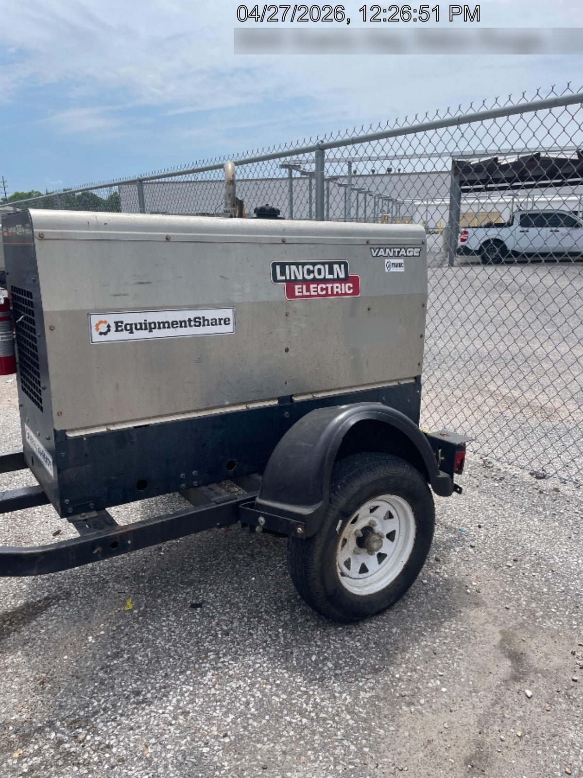 2019 Lincoln Electric Vantage 322 Ready-Pak 3, Two Wheel Trailer, Fender and Light Kit, Cable Rack