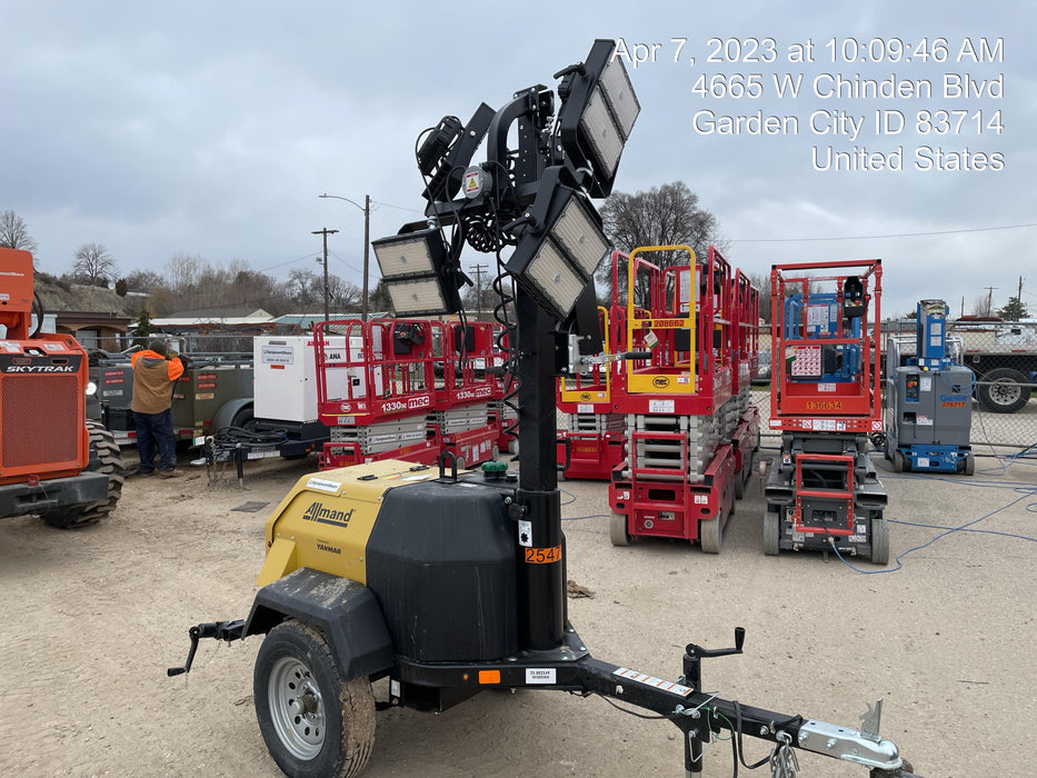 2022 Allmand NLV3GR (4) LED Light Fixture 350W, 23' Vertical Mast, 3kW Prime, Towable, ES Decals, T3