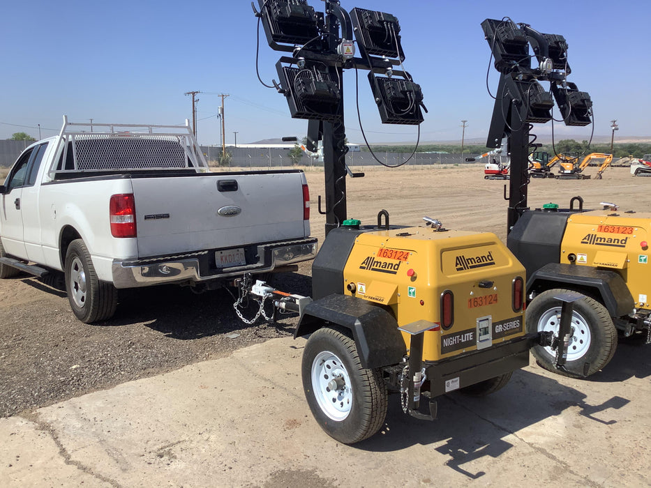 2021 Allmand NLV3GR (4) LED Light Fixture 350W, 23' Vertical Mast, 3kW Prime, Towable, Deep Sea L401, Leveling Jacks, Yanmar T4F 5.8hp