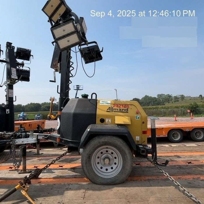 2022 Allmand NLV3GR (4) LED Light Fixture 350W, 23' Vertical Mast, 3kW Prime, Towable, Deep Sea L401, Leveling Jacks, Yanmar T4F 5.8hp