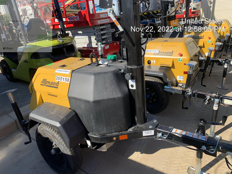 2022 Allmand NLV3GR (4) LED Light Fixture 350W, 23' Vertical Mast, 3kW Prime, Towable, ES Decals, T3