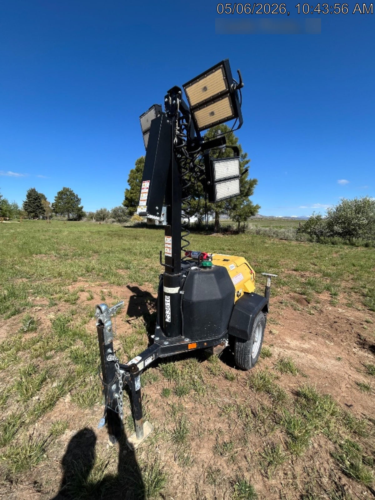 2022 Allmand NLV3GR (4) LED Light Fixture 350W, 23' Vertical Mast, 3kW Prime, Towable, Deep Sea L401, Leveling Jacks, Yanmar T4F 5.8hp