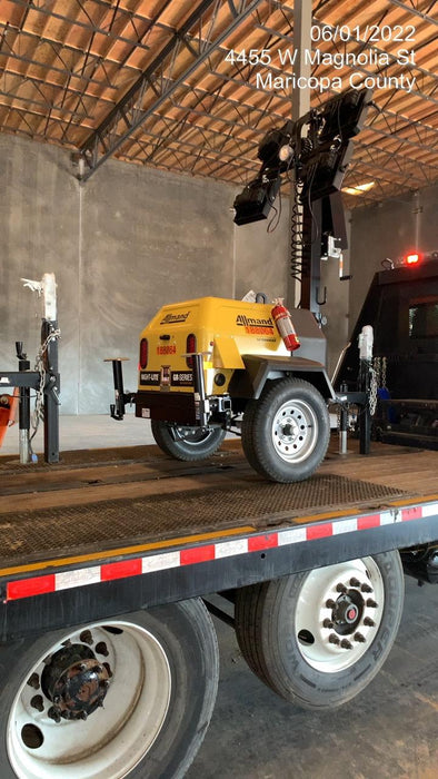 Allmand NLV3GR (4) LED Light Fixture 350W, 23' Vertical Mast, 3kW Prime, Towable, Deep Sea L401, Leveling Jacks, Yanmar T4F 5.8hp