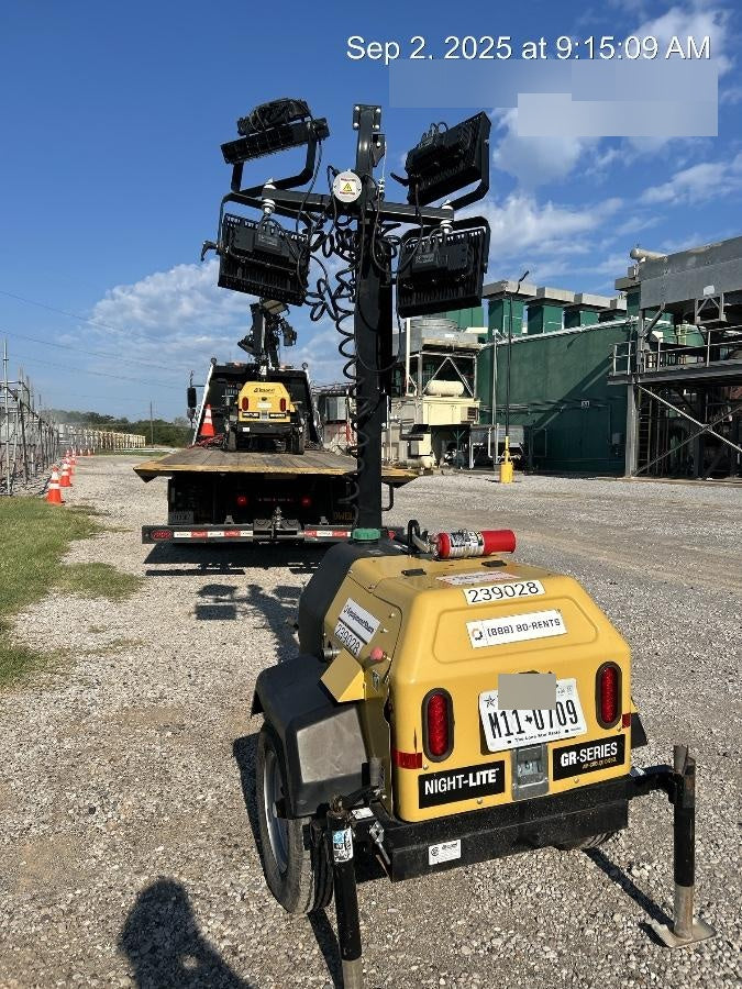 2022 Allmand NLV3GR (4) LED Light Fixture 350W, 23' Vertical Mast, 3kW Prime, Towable, Deep Sea L401, Leveling Jacks, Yanmar T4F 5.8hp