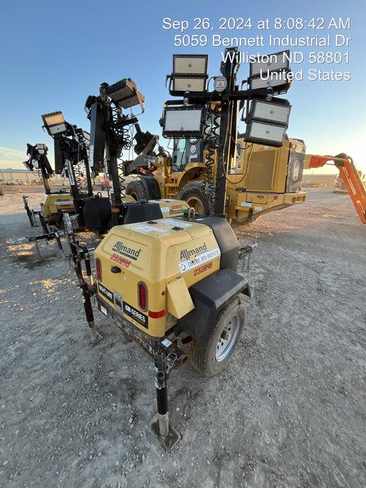 2022 Allmand NLV3GR (4) LED Light Fixture 350W, 23' Vertical Mast, 3kW Prime, Towable, Deep Sea L401, Leveling Jacks, Yanmar T4F 5.8hp