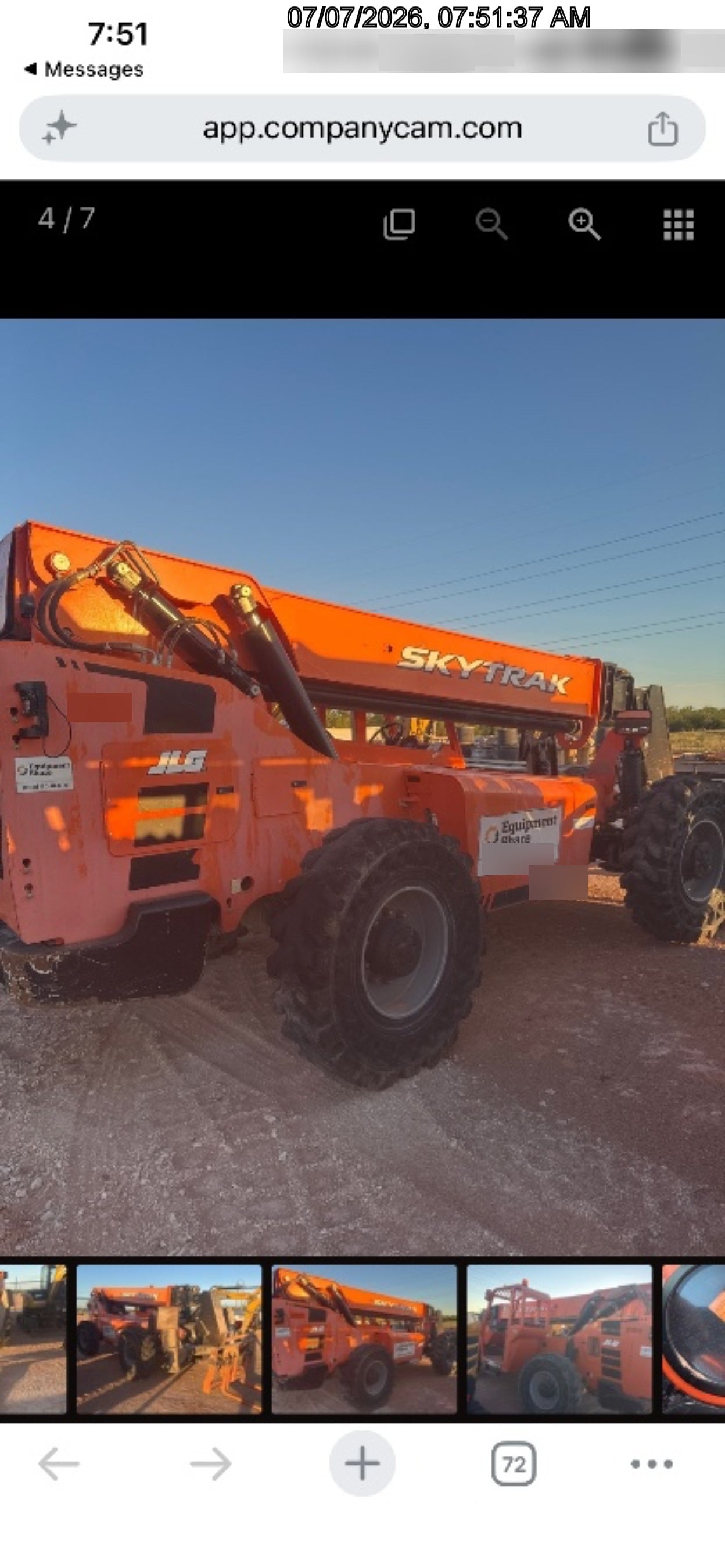 2018 Skytrak 10054 Skytrak 10054 10K Telehandler w/Open ROPS Solid Tires, LED Work Lights, Rotating Beacon, 60" Carriage/60" Forks