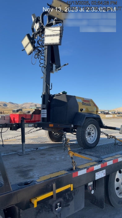 2021 Allmand NLV3GR (4) LED Light Fixture 350W, 23' Vertical Mast, 3kW Prime, Towable, Deep Sea L401, Leveling Jacks, Yanmar T4F 5.8hp