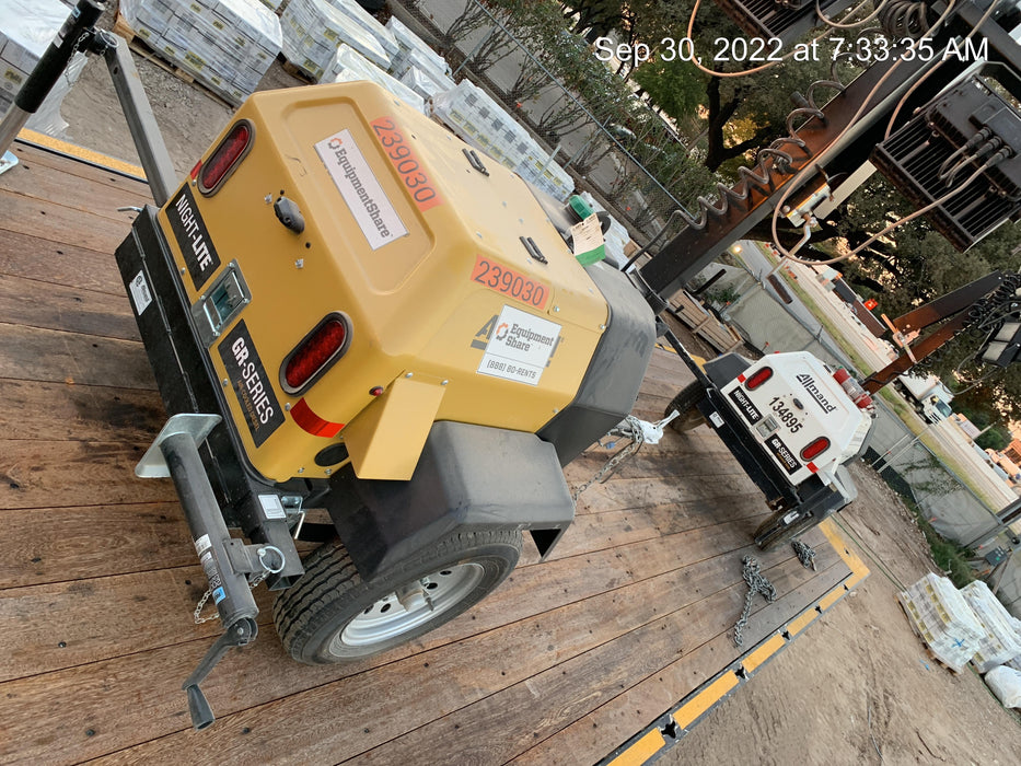 2022 Allmand NLV3GR (4) LED Light Fixture 350W, 23' Vertical Mast, 3kW Prime, Towable, Deep Sea L401, Leveling Jacks, Yanmar T4F 5.8hp