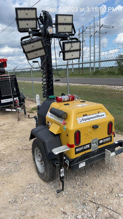 2022 Allmand NLV3GR (4) LED Light Fixture 350W, 23' Vertical Mast, 3kW Prime, Towable, Deep Sea L401, Leveling Jacks, Yanmar T4F 5.8hp