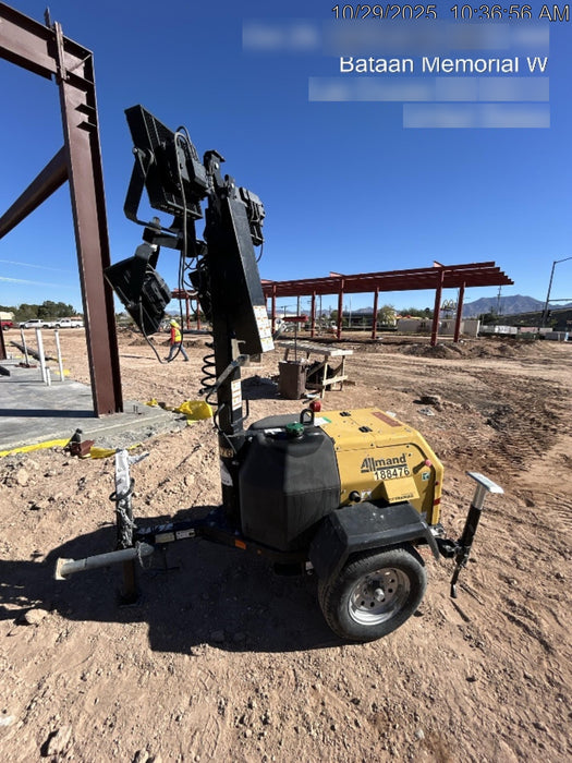 Allmand NLV3GR (4) LED Light Fixture 350W, 23' Vertical Mast, 3kW Prime, Towable, Deep Sea L401, Leveling Jacks, Yanmar T4F 5.8hp